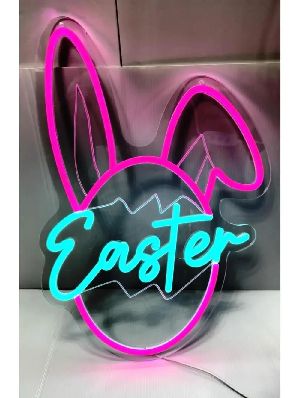 Easter Egg Bunny LED Neon Sign Wall Light USB Powered Holiday Decor Pink Blue